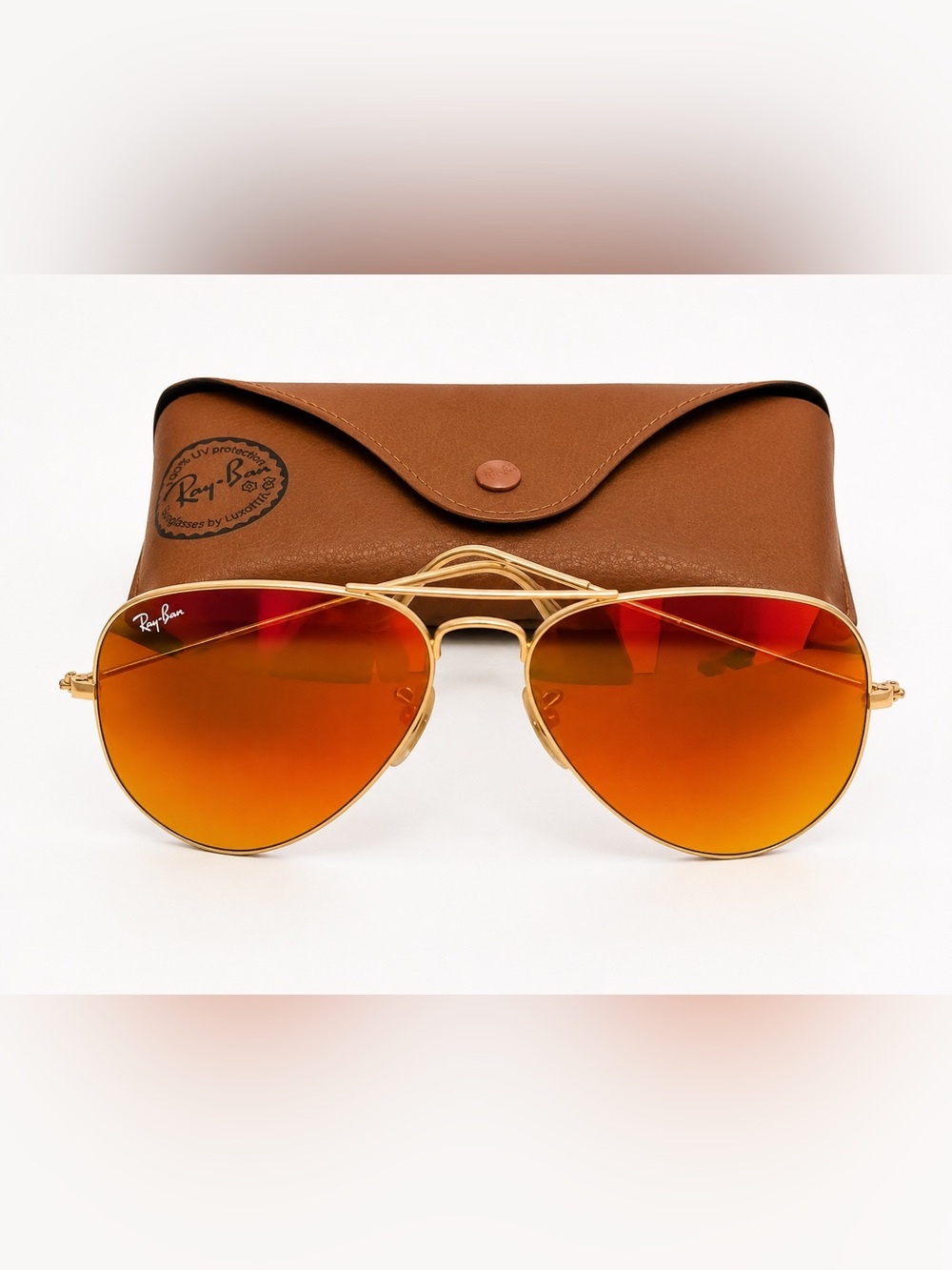 Ray-Ban Gold Frame Sunglasses with Red-Orange Mirrored Lenses